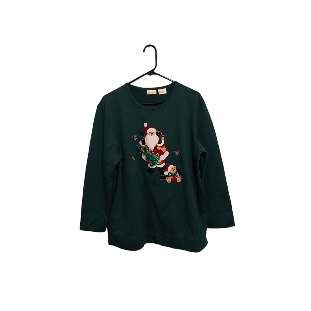 Vintage Y2K Ugly Christmas Sweater L Bobbie Brooks Embroidered Santa Cabincore